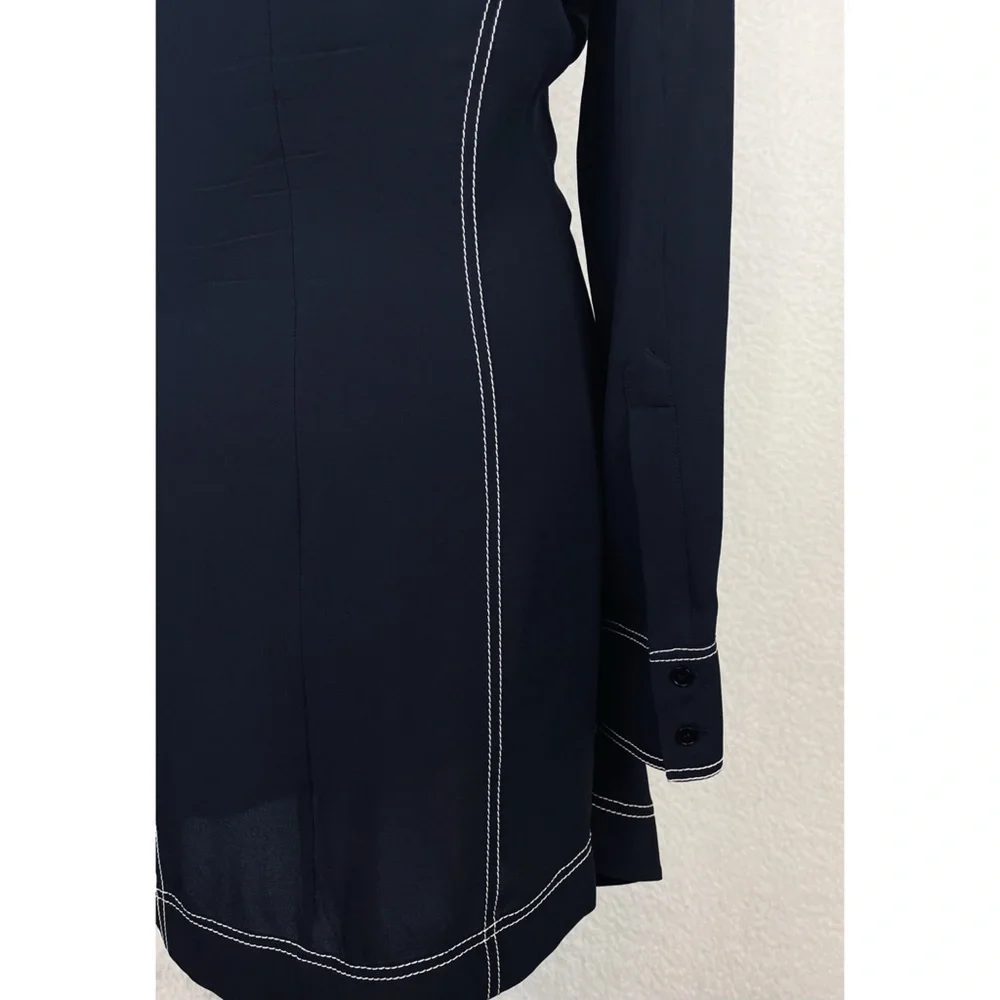 STELLA MCCARTNEY • 100% Silk Navy Contrast-Stitch Collared Mini Dress, S - Picture 8 of 16